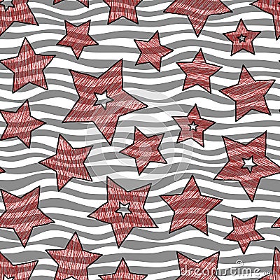 Stars and waves seamless texture for wraping paper, backgrouns and textile Stock Photo