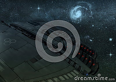 Sci-fi starship in the outer space. Stock Photo