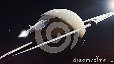Starship in outer space neaar to the Saturn planet. Elements of this image furnished by NASA Stock Photo
