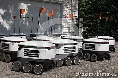 Starship Technologies Delivery Robots at Purdue University. Starship Robots are autonomous robots that make local deliveries Editorial Stock Photo