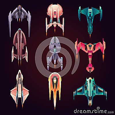 Starships, spaceships or galaxy space jet ships Vector Illustration