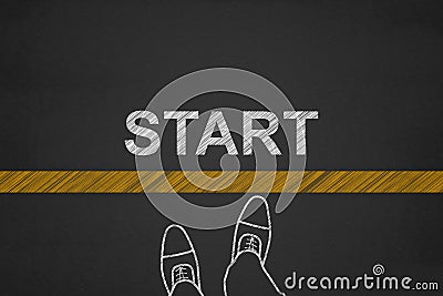 Start background, Top view of Businessman on Start line on a blackboard, Business Challenge or do something new Stock Photo