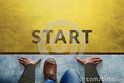 Start background, Top view of Man on Start line, Business Challenge or do something New Concept Stock Photo