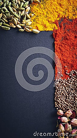 The start of a beautiful curry. an assortment of spices. Stock Photo