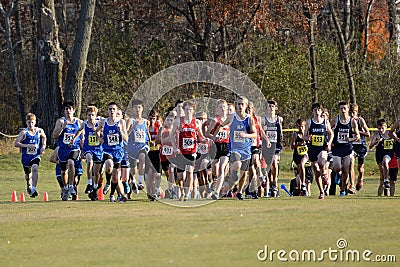 Start of a Boys High School Cross Country Meet Editorial Stock Photo