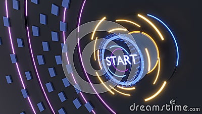 Start button with holograms lights, 3d illustration Stock Photo