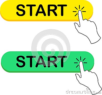 Start buttons collection with hand pointer Vector Illustration