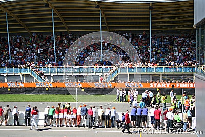 Start and finish Autoraces on TT Circuit in Assen Editorial Stock Photo