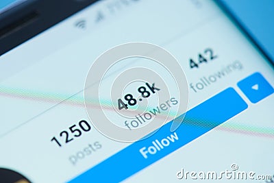 Start following in Instagram Editorial Stock Photo