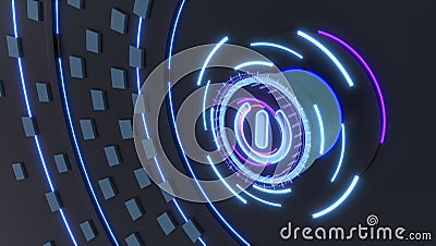 Start icon with futuristic holograms lights, 3d illustration Stock Photo