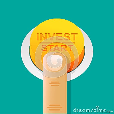 Start invest concept,Finger press to invest start button. Cartoon Illustration