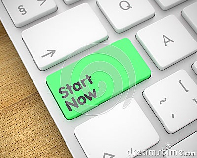 Start Now - Inscription on the Green Keyboard Button. 3D. Stock Photo