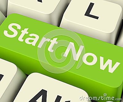 Start Now Key Meaning To Commence Immediately On Internet Stock Photo