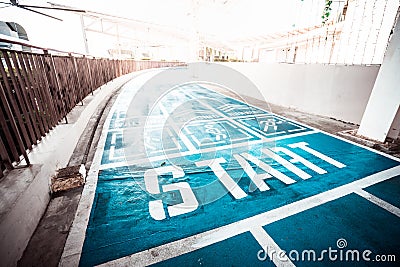 Blue concrete runway, walkway and jogging way Stock Photo