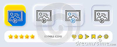 Start presentation line icon. Photo image thumbnail sign. Neumorphic buttons. Vector Vector Illustration