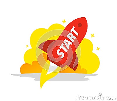 Start red rocket color illustration. The startup metaphor. Starting a business. Vector Illustration