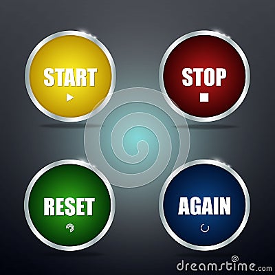 Start reset stop and again buttons Vector Illustration
