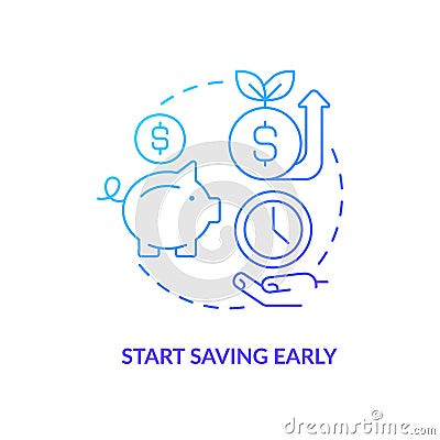 Start saving early blue gradient concept icon Vector Illustration