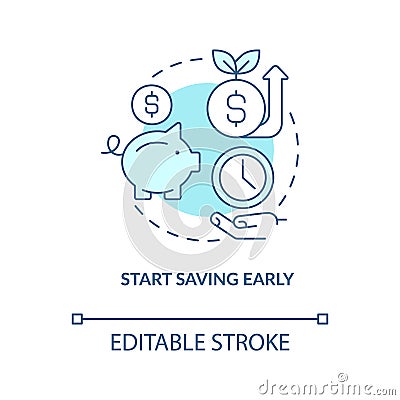 Start saving early turquoise concept icon Vector Illustration