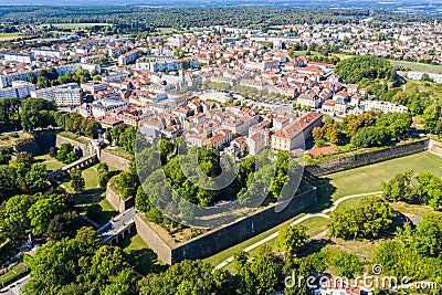 Start-shaped bastions and fortified walls of Ville Neuve New town of Longwy Langich, Longkech city in France. Stock Photo