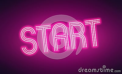 Start Sign glowing neon purple letters 4K Stock Photo