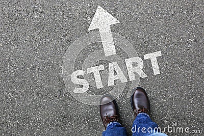 Start starting begin beginning businessman business man concept Stock Photo