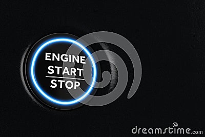 Start Stop Car Engine Button on a Modern Car Dashboard Interior. 3d Rendering Stock Photo