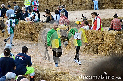 Start of the truffle fair in Alba (Cuneo), has been held for more than 50 years, the donkey race Editorial Stock Photo