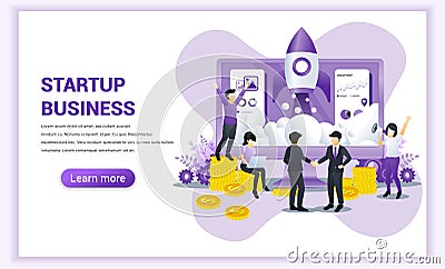 Start up business concept with businessmen came to an agreement and completed the deal with shaking hands. Can use for web banner Vector Illustration