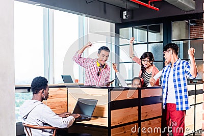 Start-up business people in cubicles Stock Photo