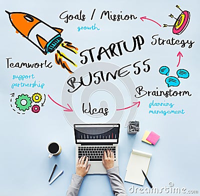 Start Up Business Rocket Ship Graphic Concept Stock Photo