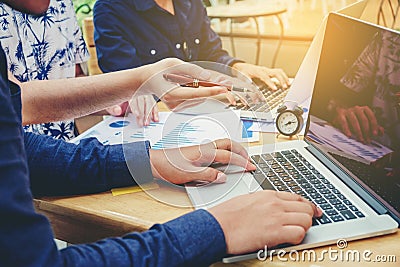 Start up business team meeting working on Laptop new business pr Stock Photo