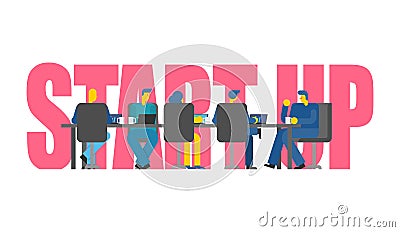 Start Up Business Team at table. Business Teamwork. Corporate de Vector Illustration