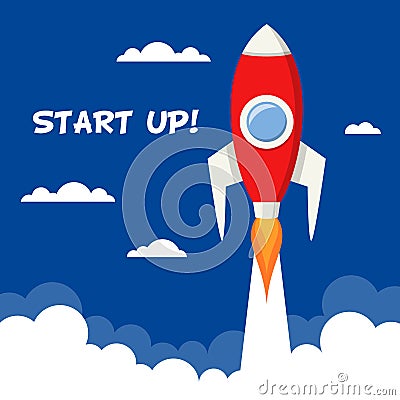 Start Up Concept Space Rocket Takes Off Vector Illustration