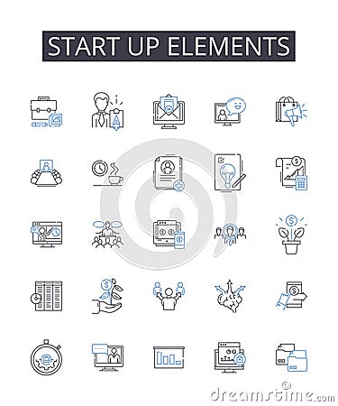 Start up elements line icons collection. Business launch, Initial phase, Commencing operations, Beginning stage, Primary Vector Illustration