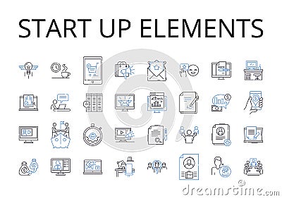Start up elements line icons collection. Business launch, Initial phase, Commencing operations, Beginning stage, Primary Vector Illustration