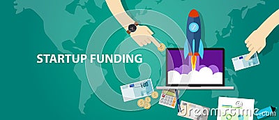 Start-up funding company launch rocket business investment money cash Vector Illustration