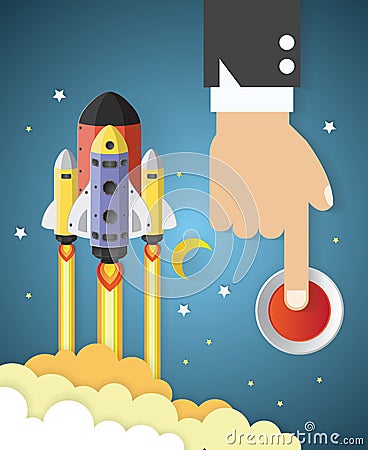 Start Up. hands pushing the start button. Concept business Vector Illustration