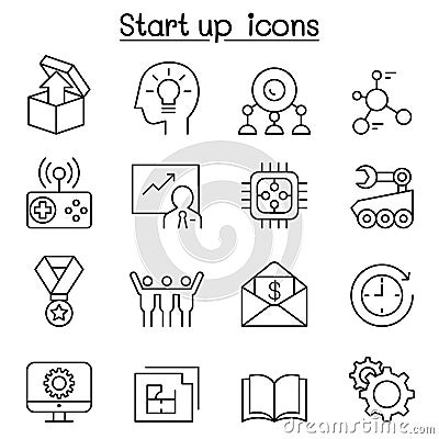 Start up icon set in thin line style Vector Illustration