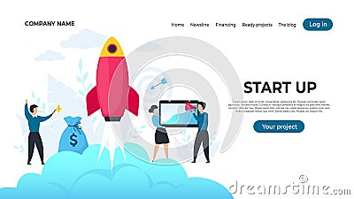 Start up landing page. Trendy entrepreneur characters starting project, successful strategy concept. Vector product Vector Illustration
