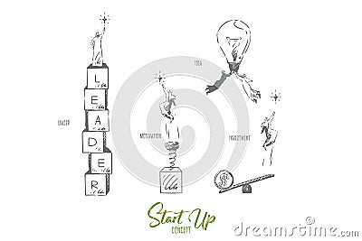 Start up, leader, motivation, idea, investment concept sketch Vector Illustration
