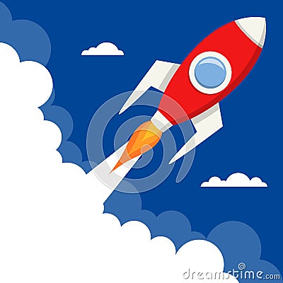 Start Up Rocket Flying with Blank Space Vector Illustration