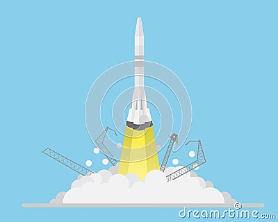 Start Up Rocket launches into space. Vector Illustration