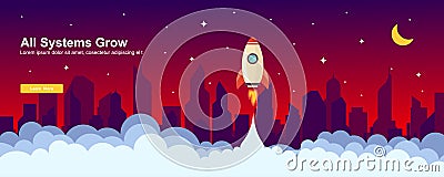 Start up Simple Rocket web design, Responsive web design flat vector, design technology template Vector Illustration
