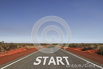 Start written on the road Stock Photo