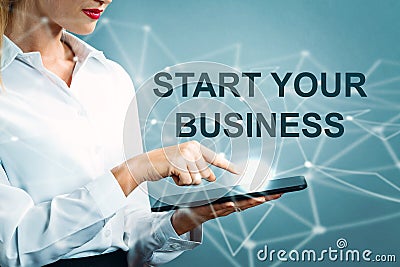 Start Your Business text with business woman Stock Photo