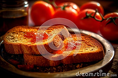 Catalan Delights: Pan Tumaca, Toasted Bread with a Mediterranean Twist Stock Photo