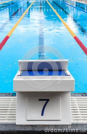 Starting Block with the Lucky Seven Number Stock Photo