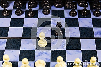 Starting game of chess on chessboard. Game concept Stock Photo