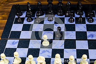 Starting game of chess on chessboard. Game concept Stock Photo